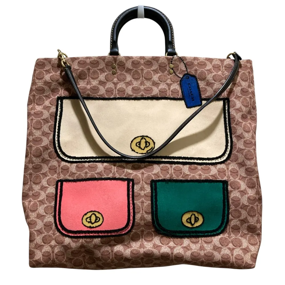 COACH コーチ ローグ トロンプ・ルイユ プリント リサイクル シグネチャー キャンバス ラージ トートバッグ C6173 ブラウン