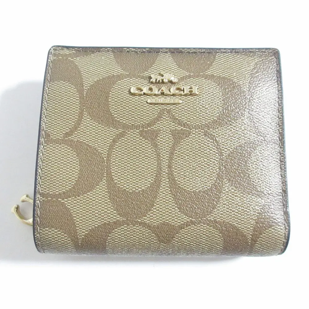 COACH コーチ シグネチャー PVC ラウンドファスナー コンパクトウォレット 二つ折り財布 C3309 ベージュ