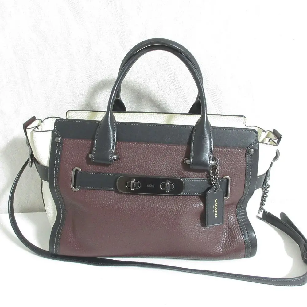 COACH コーチ スワッガー カラーブロック 2WAY ハンドバッグ ショルダーバッグ ボルドー系