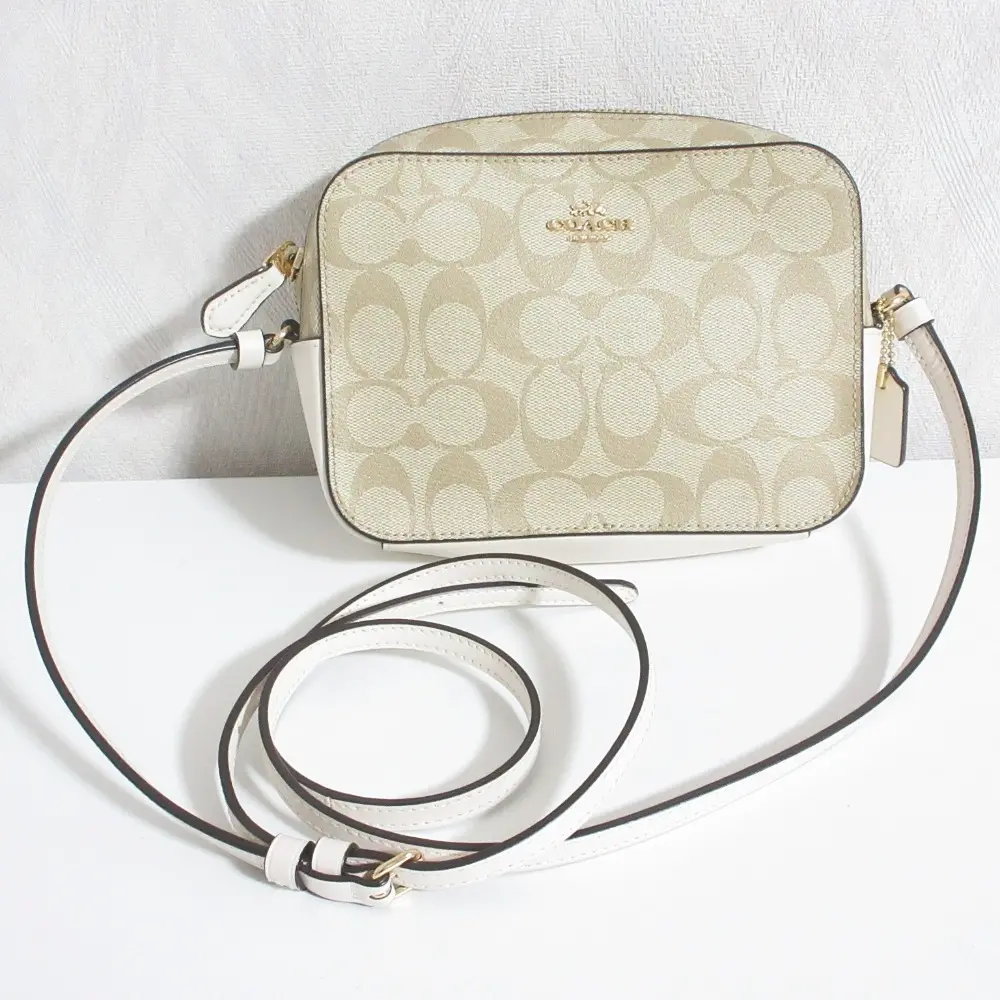 COACH コーチ シグネチャー カメラバッグ ショルダーバッグ 91677 ベージュ ホワイト