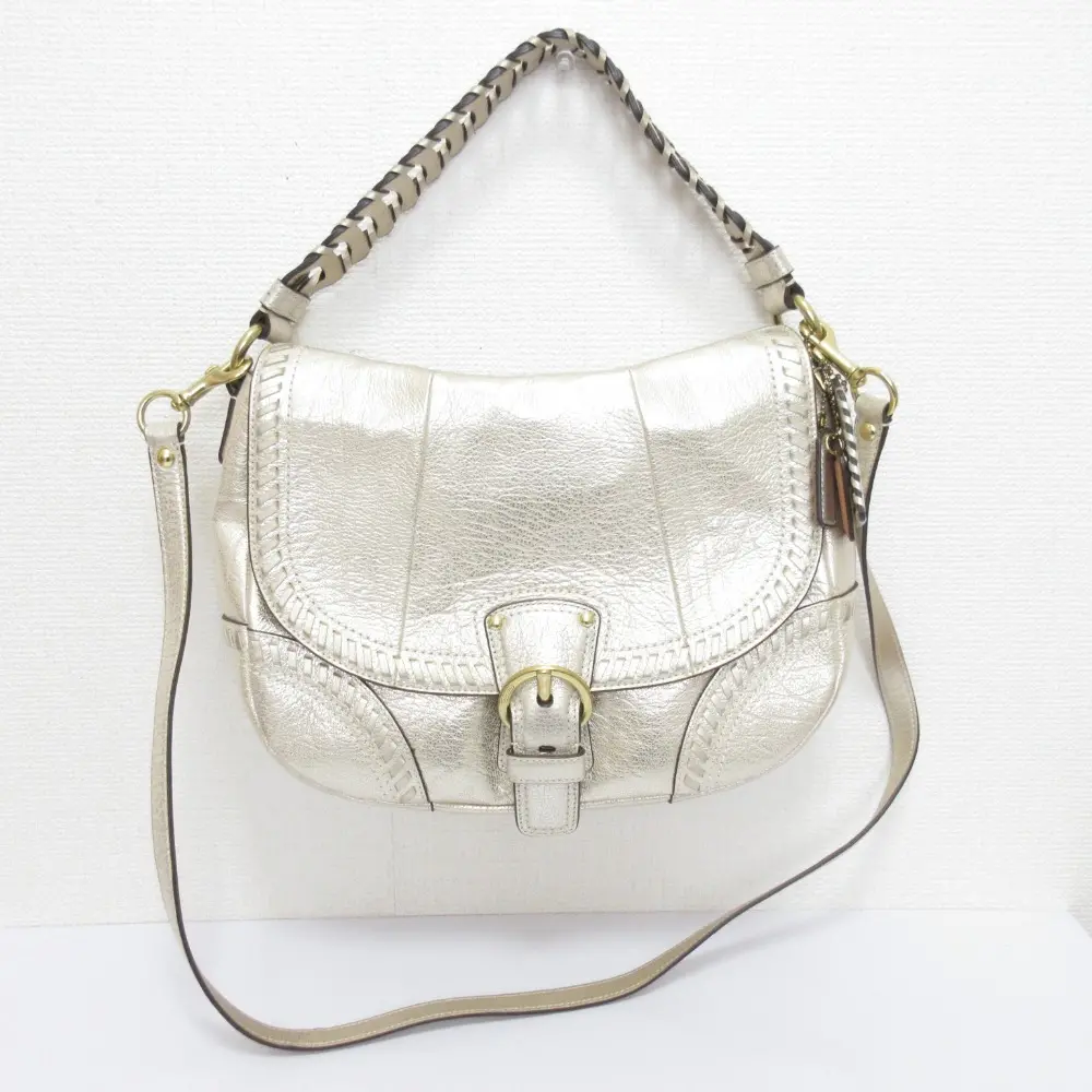 COACH コーチ ウィップステッチ ホーボー レザー 2WAY ショルダーバッグ 19008 シルバーカラー
