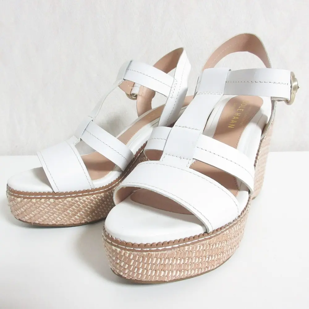 COLE HAAN コールハーン CLOUD ALL DAY WDG 75 レザー 厚底 ウェッジソール ストラップ サンダル W23477 6.5B 23.5cm ホワイト