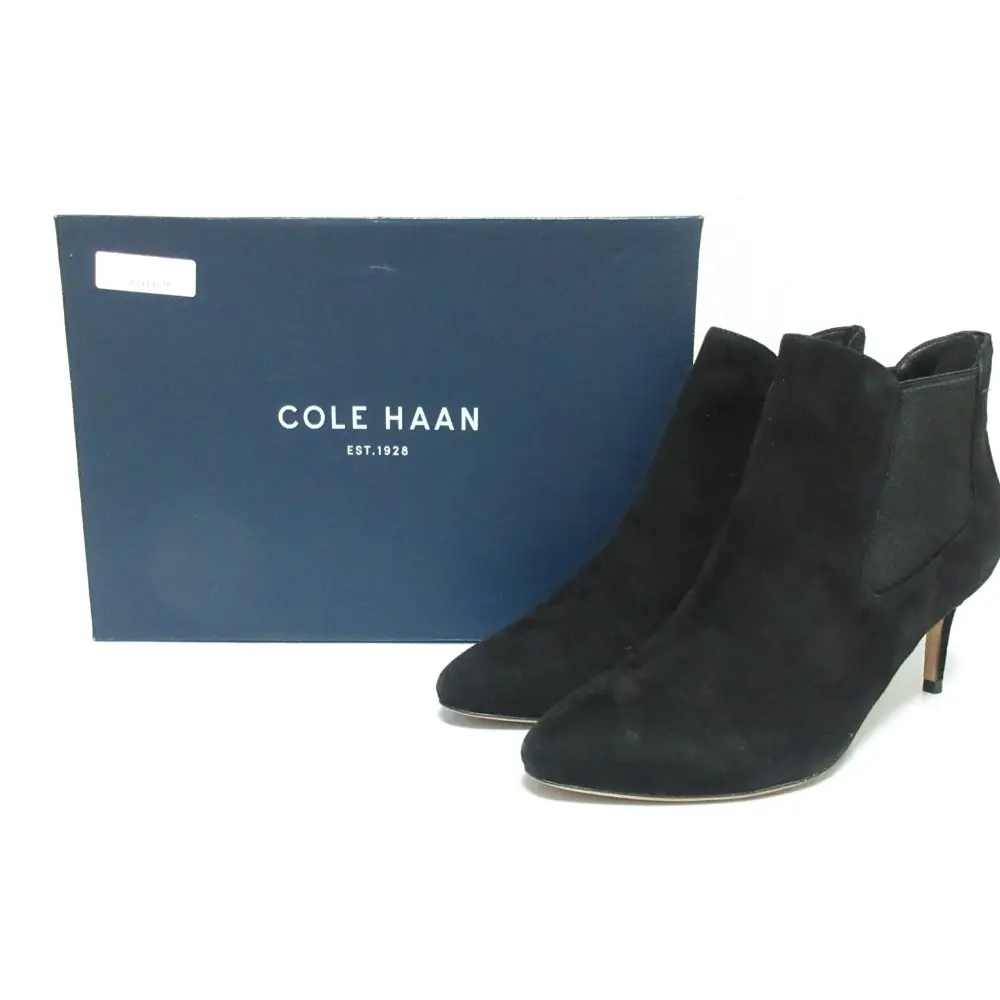 COLE HAAN コールハーン スエード ピンヒール ポインテッドトゥ サイドゴア ショートブーツ 7.5 B 24.5cm相当 ブラック
