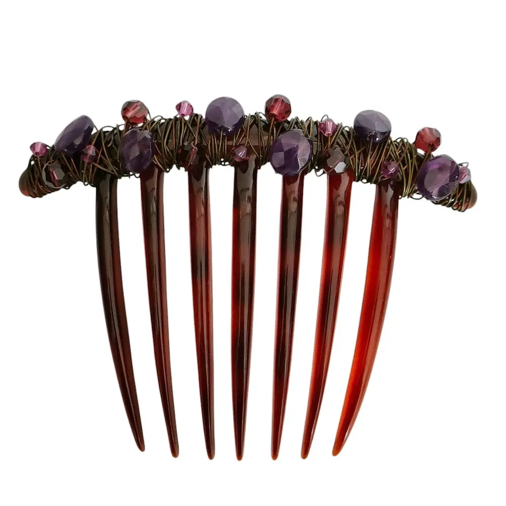 colette malouf コレットマルーフ ビジュー ワイヤー プラスチックコーム ヘアアクセサリー パープル×ブラウン