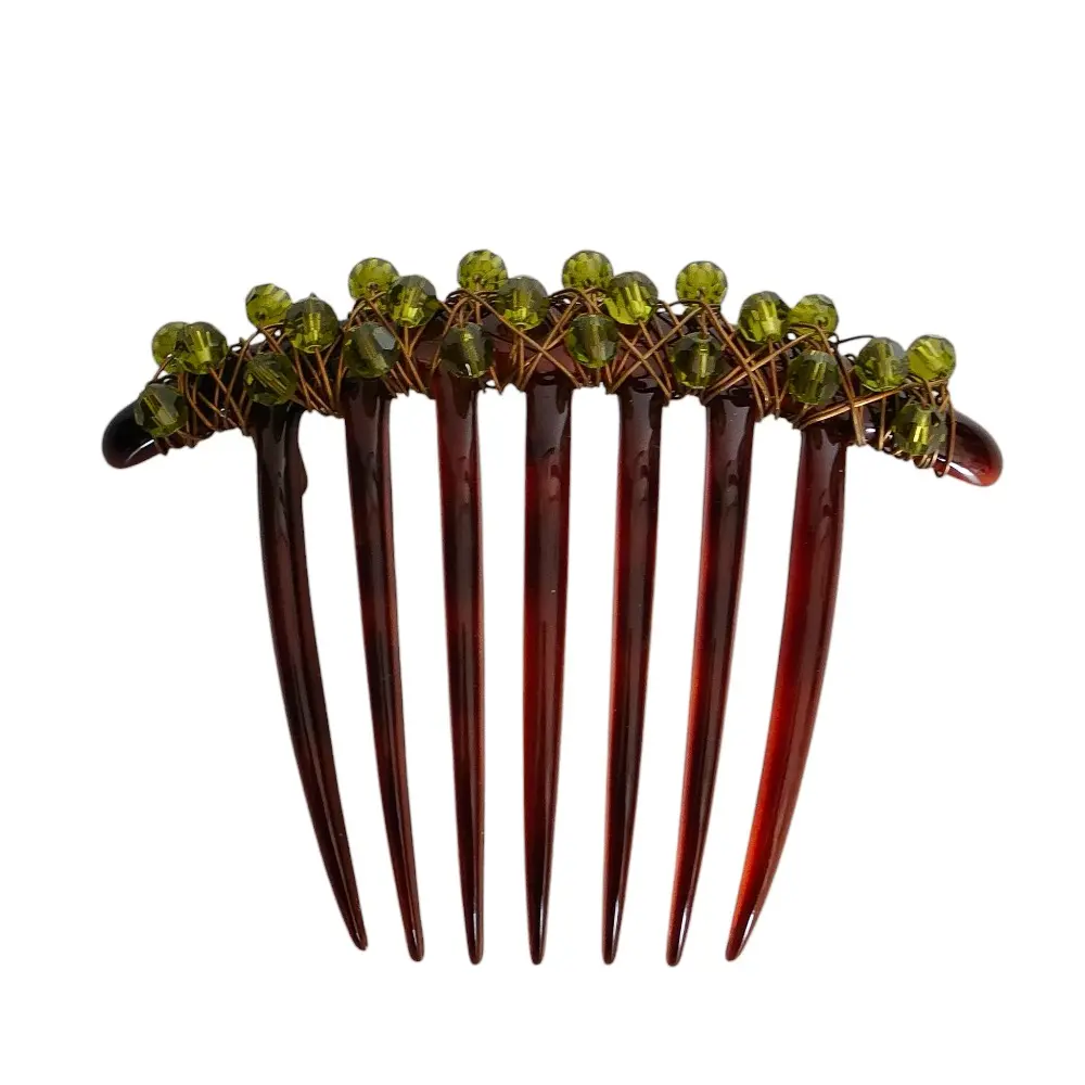 colette malouf コレットマルーフ ビジュー ワイヤー プラスチックコーム ヘアアクセサリー グリーン×ブラウン