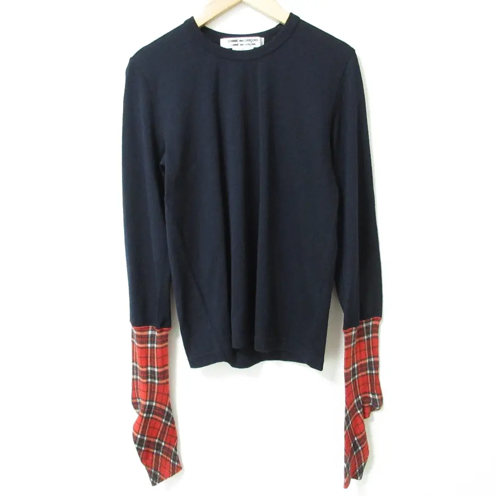 COMME des GARCONS コムコム コムデギャルソン チェック柄 ドッキング レイヤード カットソー プルオーバー RJ-T014 S ネイビー