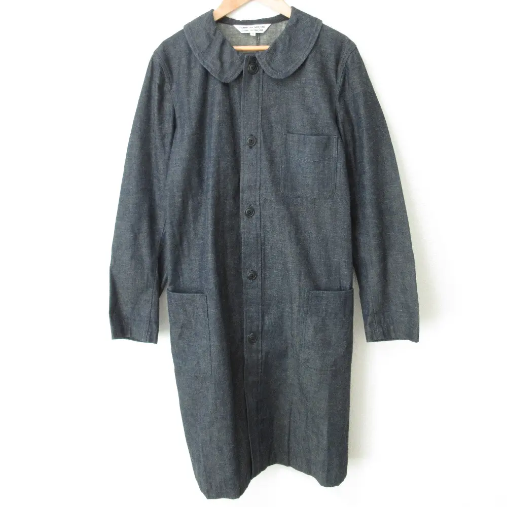 12AW COMME des GARCONS コムコム コムデギャルソン 長袖 ひざ丈 バックベルト デニムシャツワンピース RJ-O018 S インディゴ