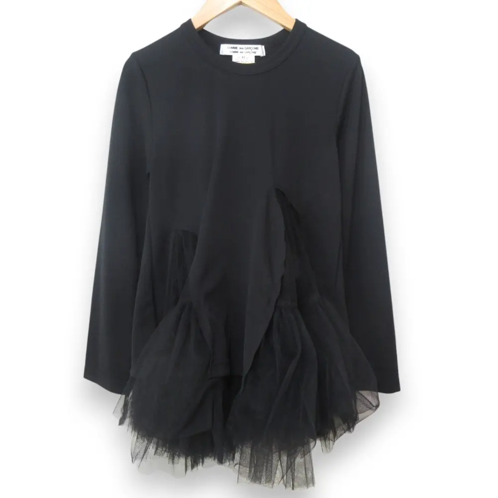 22AW Comme des Garcons コムデギャルソン コムコム チュール ペプラム 長袖 カットソー RJ-T004 XSサイズ ブラック