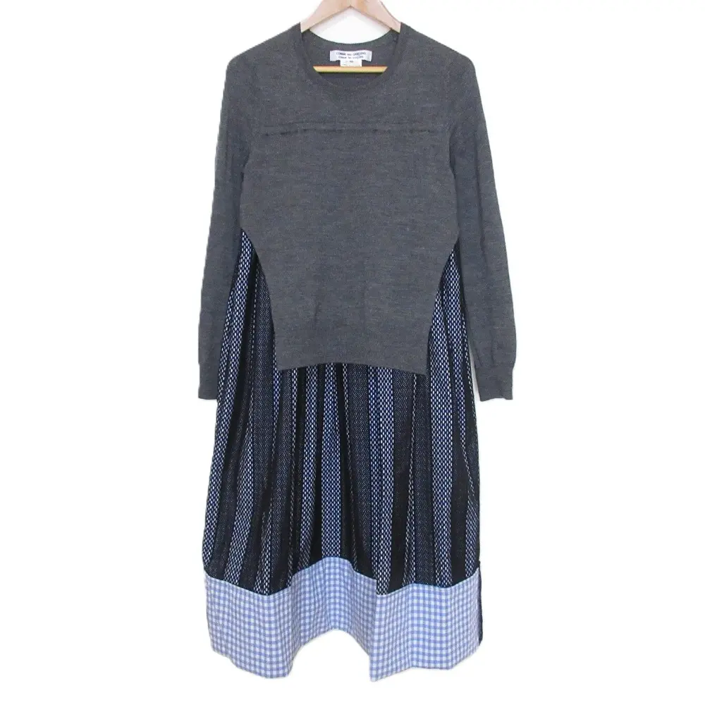 20AW COMME des GARCONS コムコム コムデギャルソン 長袖 ニットドッキング ワンピース RF-O011 サイズXS グレー
