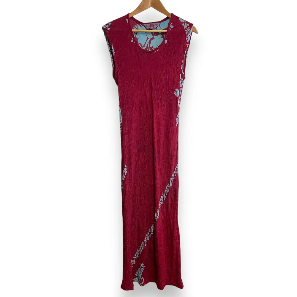 AD1993 COMME des GARCONS コムデギャルソン ヴィンテージ ボタニカル柄 フレンチスリーブ マキシ丈 ロングワンピース レッド