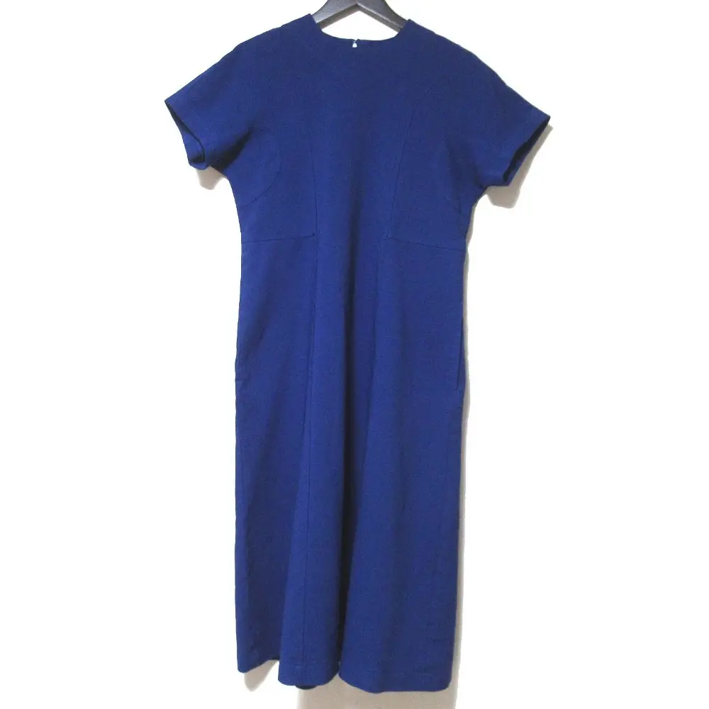 COMME des GARCONS コムデギャルソン AD2015 ポリ縮絨 ミモレ丈 ショートスリーブ ドレス ワンピース Mサイズ ブルー