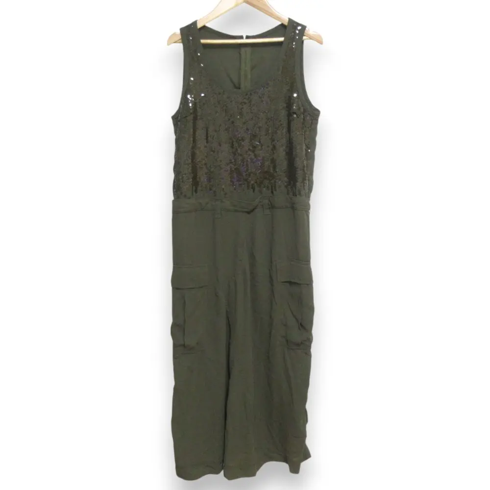 AD2002 tricot COMME des GARCONS トリココムデギャルソン スパンコール ノースリーブ ロングドレス ワンピース Sサイズ カーキ