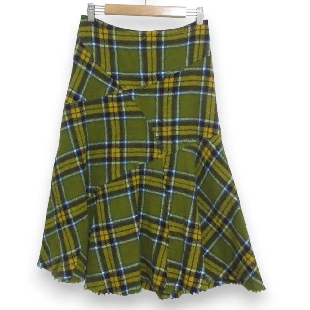 AD2006 tricot COMME des GARCONS トリココムデギャルソン チェック柄 ウール 縮絨スカート マキシ丈フレアスカート S イエロー系