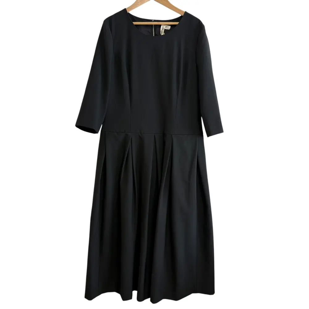 AD2019 COMME des GARCONS コムデギャルソン バックプリーツ 七分袖 マキシ丈 ウールワンピース GD-O039 S ブラック