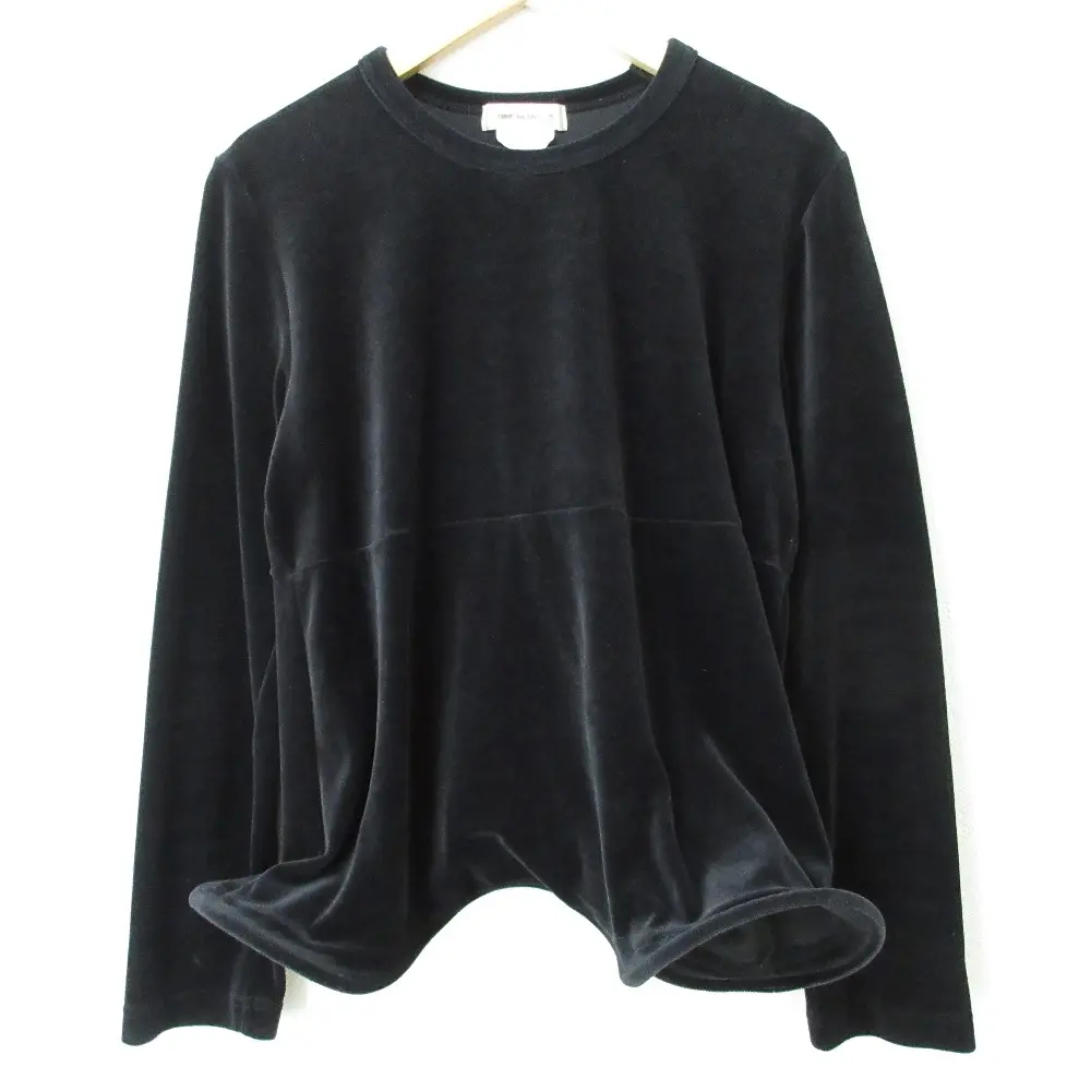 COMME des GARCONS コムデギャルソン ベロア ワイヤーヘム 長袖 クルーネック カットソー プルオーバー S ブラック