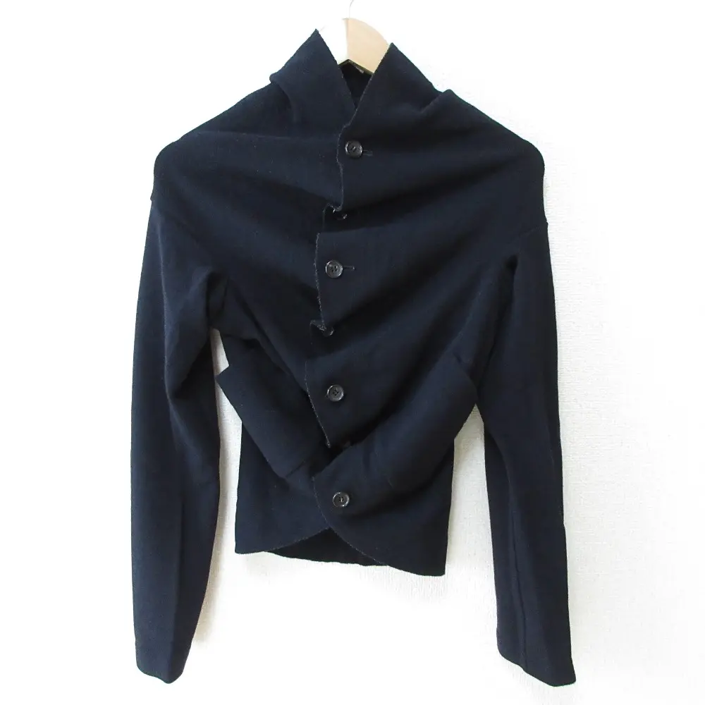 AD2014 COMME DES GARCONS コムコム コムデギャルソン ストレッチ 変形 ニットボレロ ジャケット S ネイビー