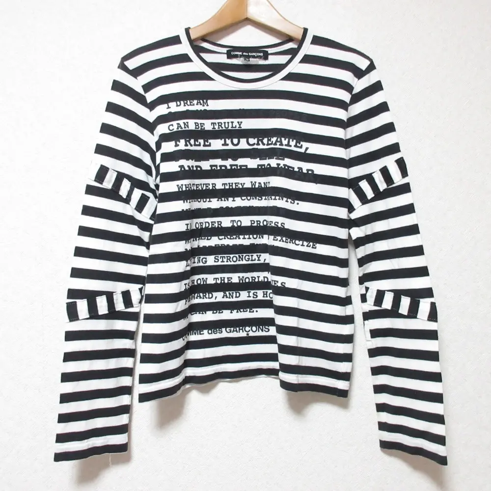 COMME des GARCONS コムデギャルソン メッセージプリント ボーダー 長袖 カットソー Tシャツ GG-T053 S ブラック×ホワイト
