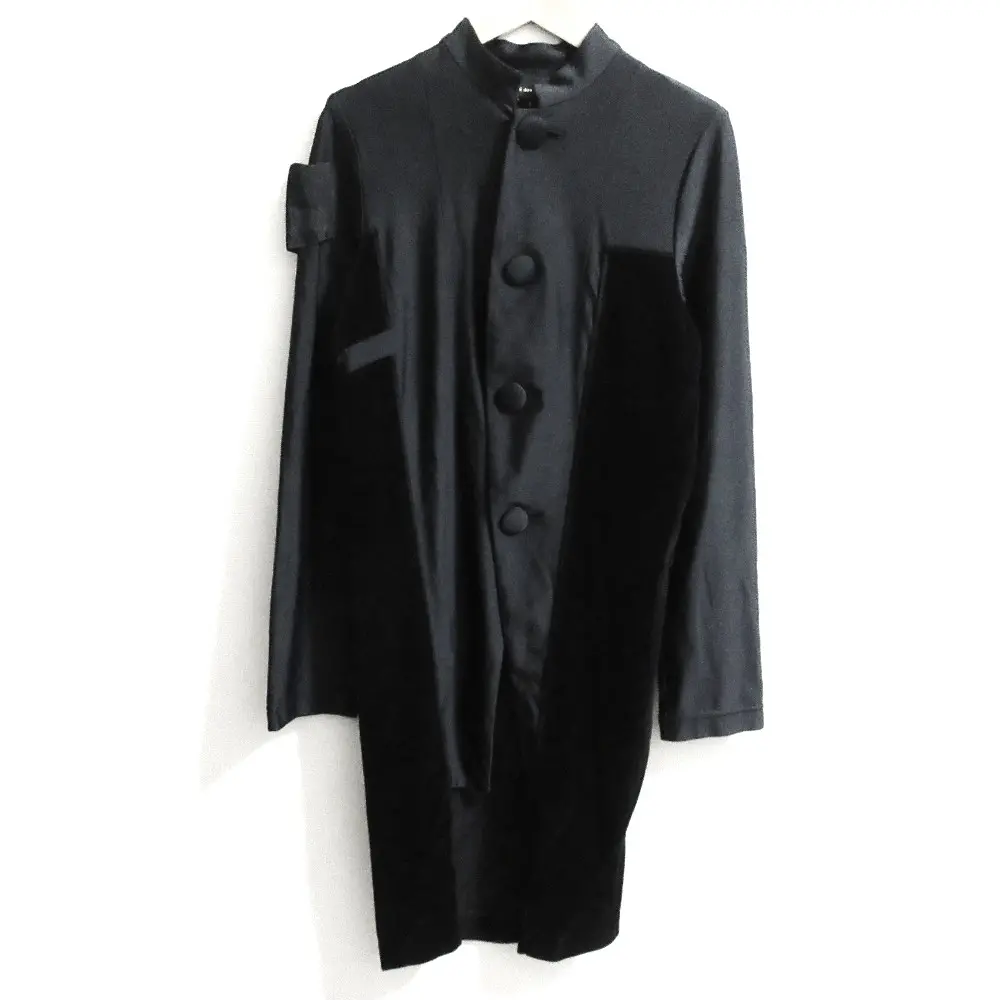 COMME des GARCONS コムデギャルソン 00s ベロア切替 バンドカラー 長袖 シャツワンピース サイズS ブラック