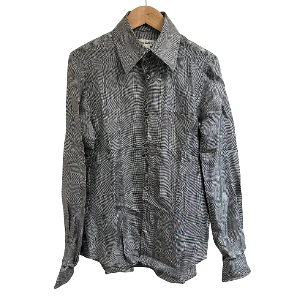 AD2013 COMME des GARCONS コムデギャルソン グレンチェック柄 長袖 サテンシャツ XS グレー