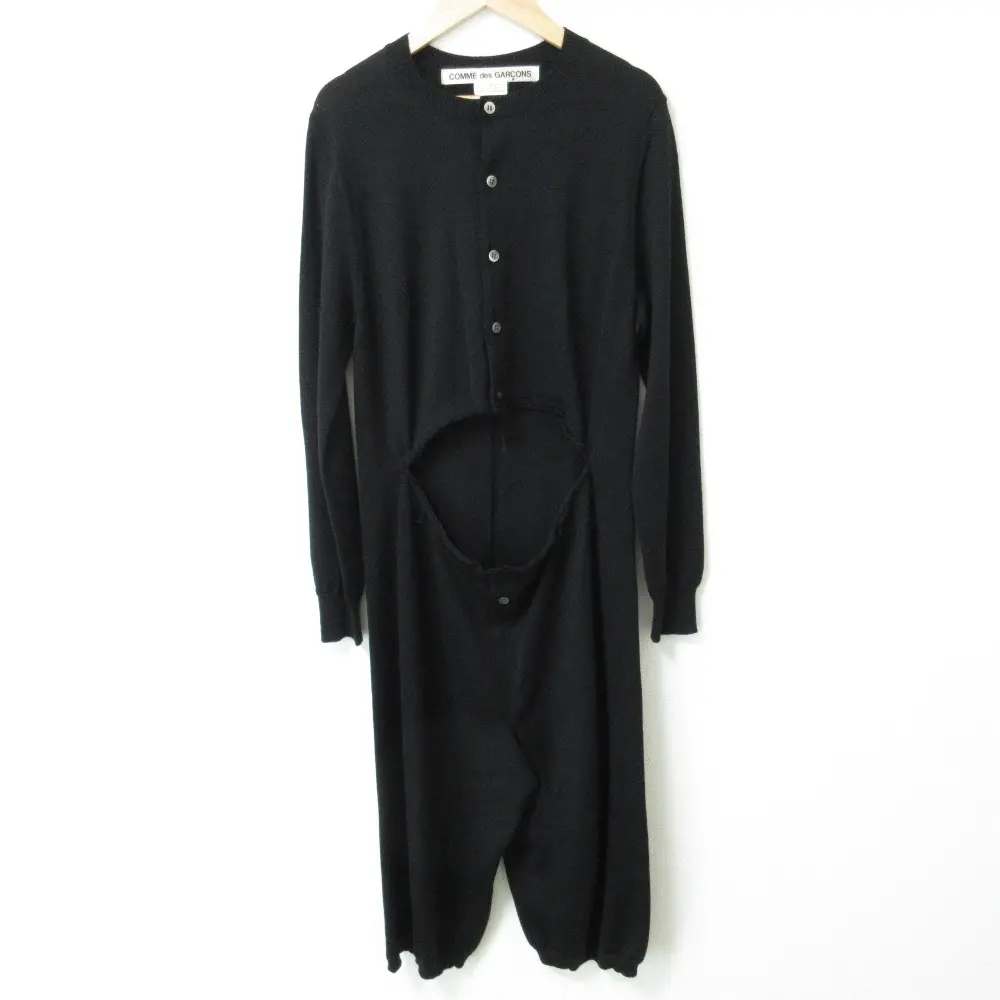 AD2018 COMME des GARCONS コムデギャルソン ウール ほつれ加工 長袖 ニット オールインワン GC-N001 サイズS ブラック