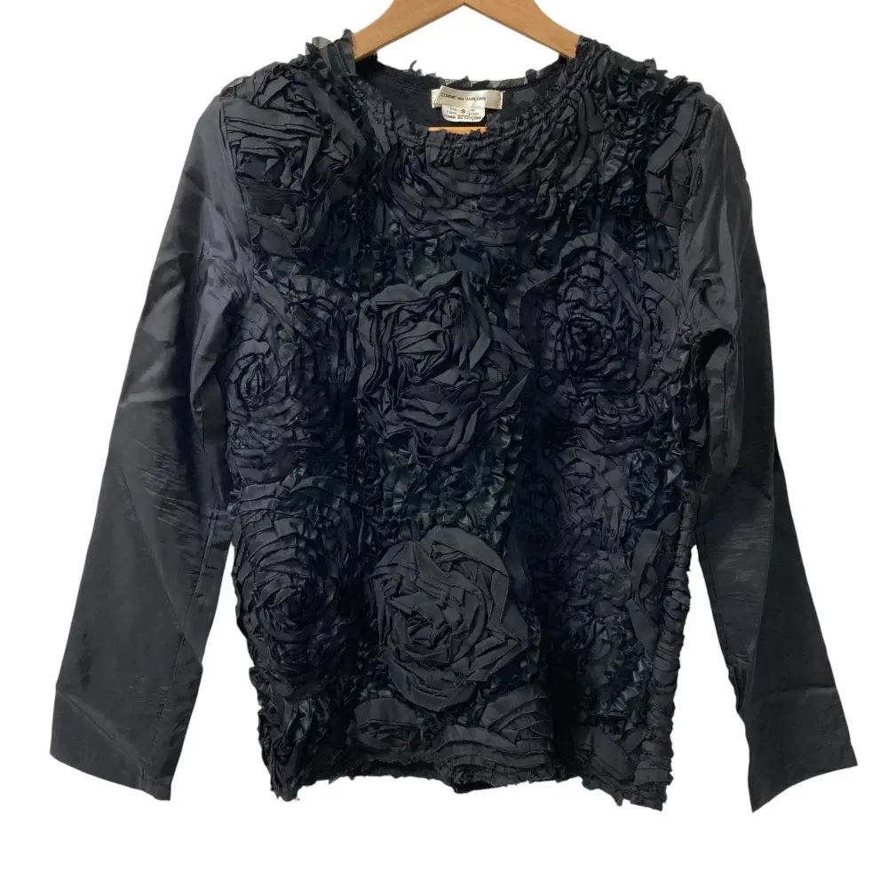 AD2022 COMME des GARCONS コムデギャルソン 立体ローズモチーフ ロングスリーブ ブラウス サイズS ブラック