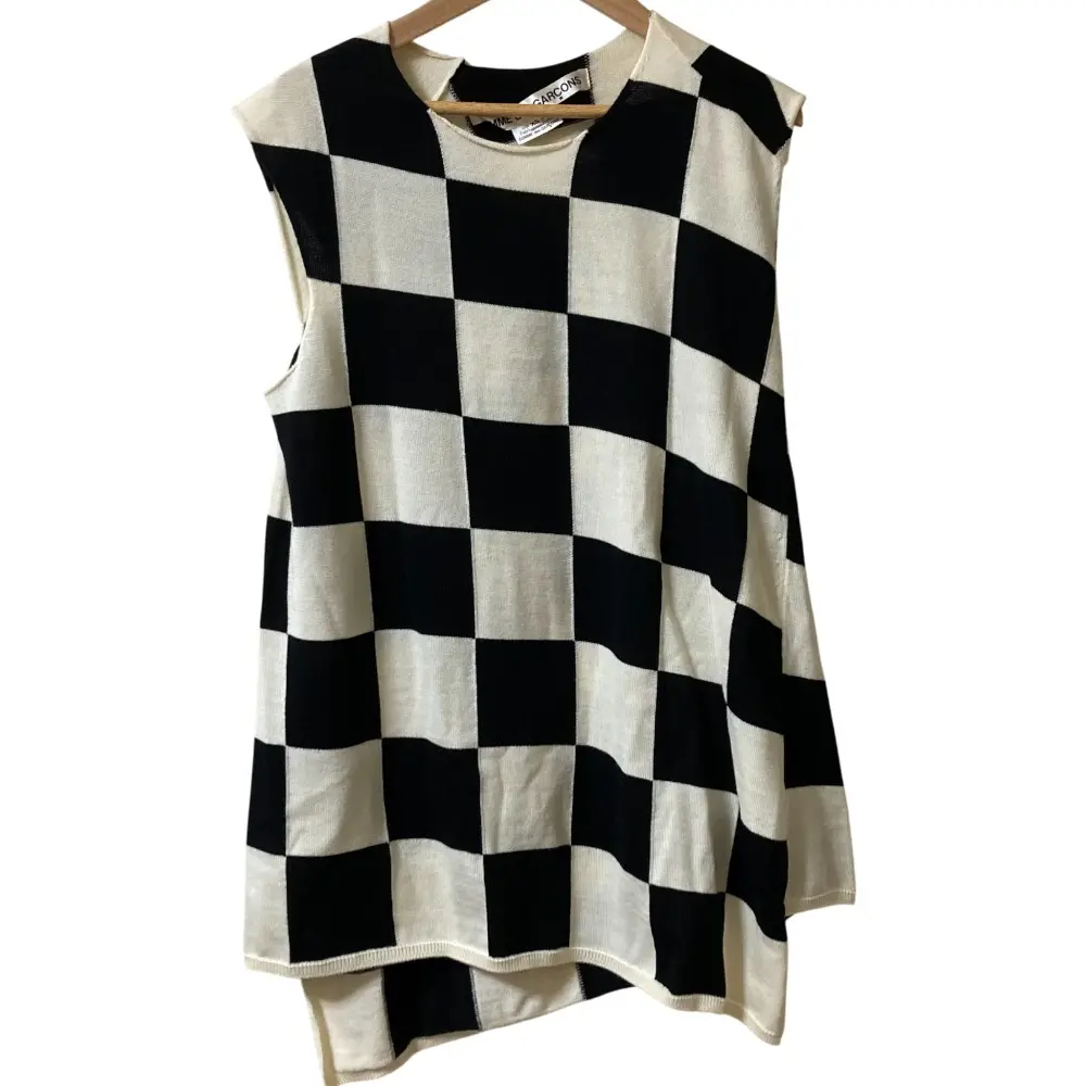 AD2021 COMME des GARCONS コムデギャルソン フラッグチェック ノースリーブ ニット GI-N004 XSサイズ ブラック ホワイト系 
