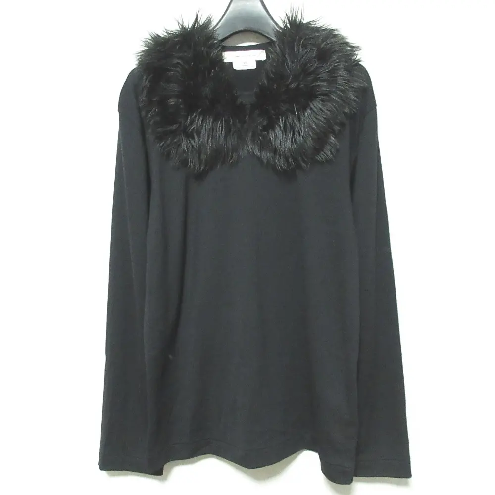 COMME des GARCONS コムデギャルソン フェイクファーカラー ウール カットソー Tシャツ AD2023 GL-T023 XS ブラック