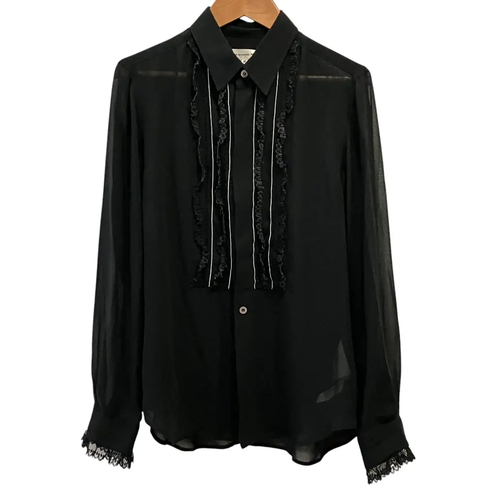 COMME des GARCONS NOIR コムデギャルソン ノアール ロングスリーブ フリル シアーブラウス GT-B203 サイズM ブラック
