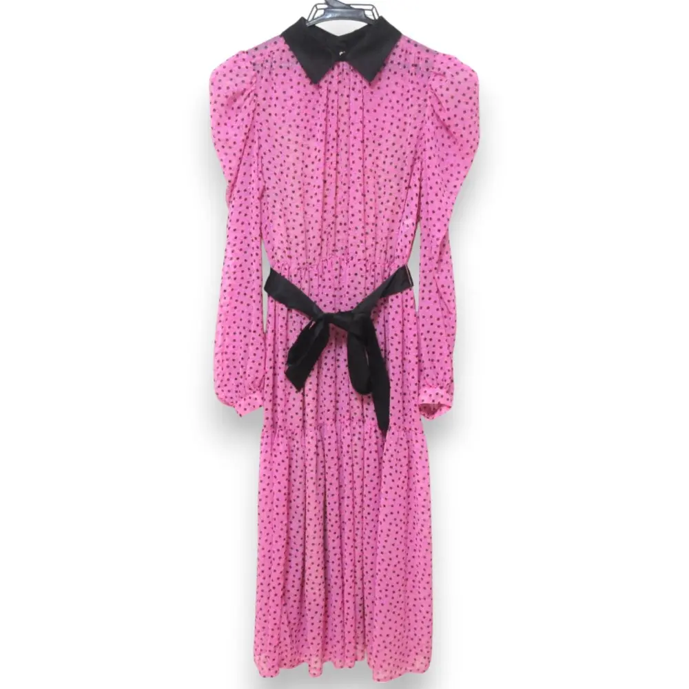 24SS CORCOVADO コルコバード Chiffon Dot Print パフスリーブドレス 長袖 シアー ロングワンピース サイズ36 ピンク×ブラック