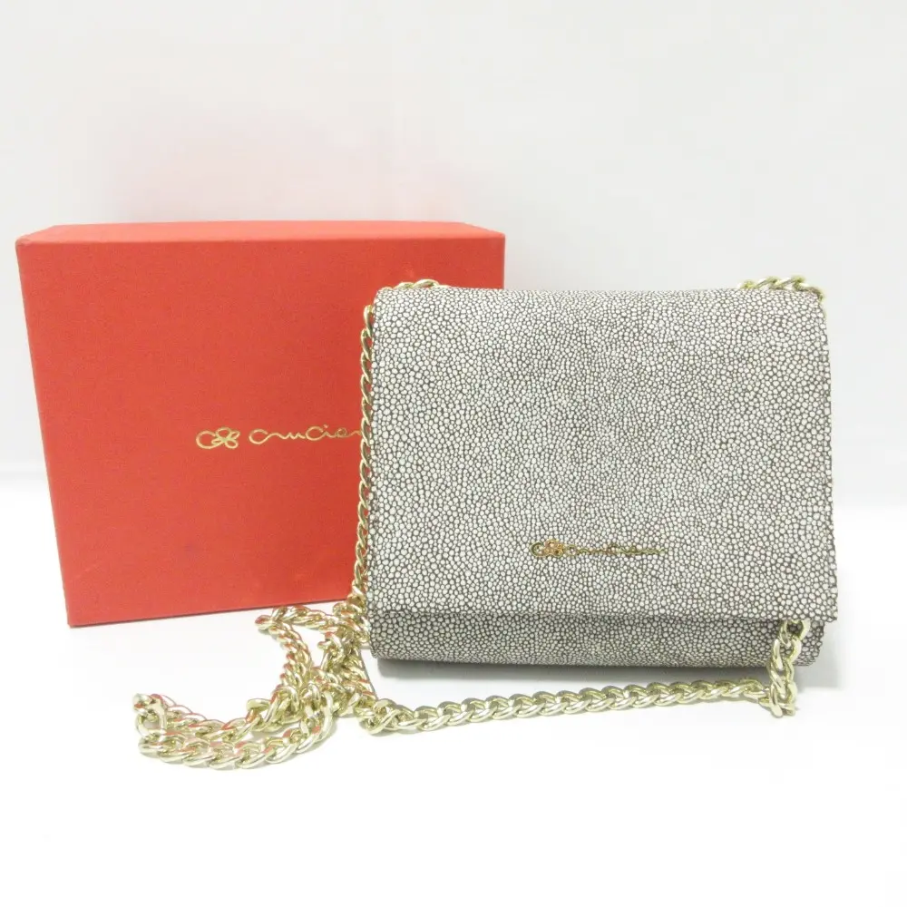 Cruciani クルチアーニ メタルロゴ フラップ チェーン ショルダーバッグ ポシェット ホワイト×ブラウン