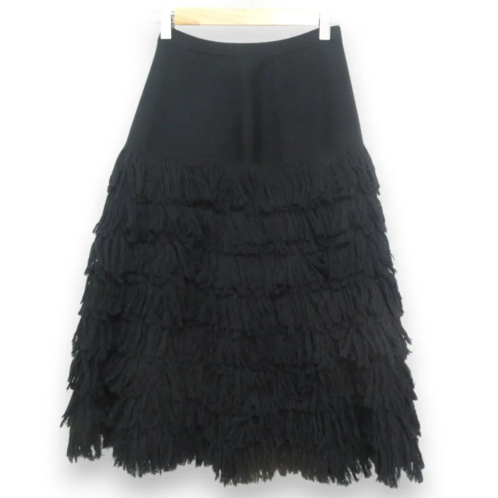 Cruciani クルチアーニ ウール100％ フリンジ ミモレ丈 ニットイージースカート CDM3403 サイズ38 ブラック