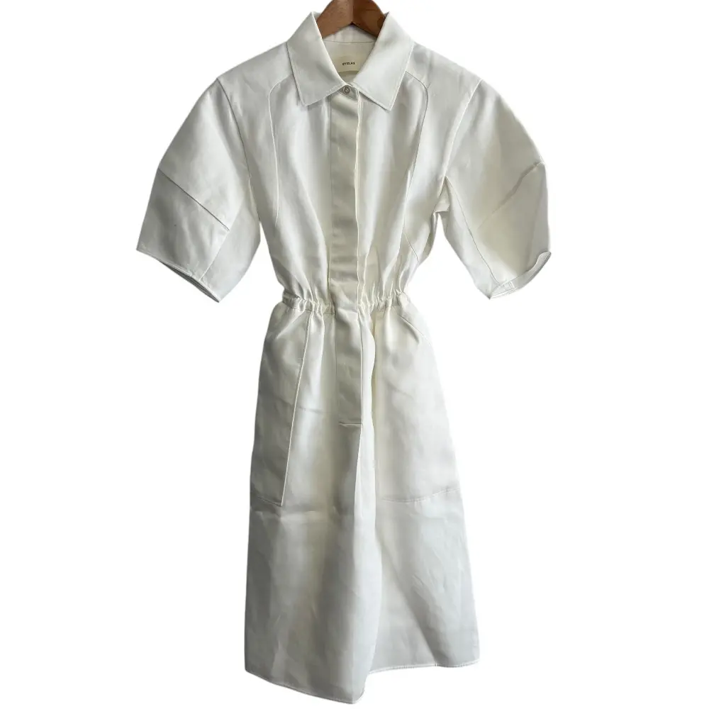 CYCLAS シクラス 半袖 ミモレ丈 リネン シャツワンピース ドレス 34 ホワイト