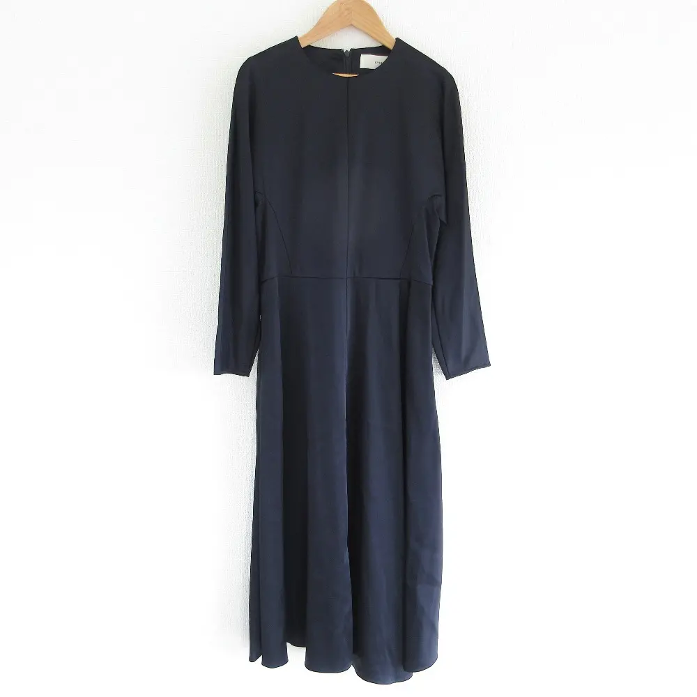 CYCLAS シクラス 長袖 サテンドレス ワンピース サイズ34 ネイビー
