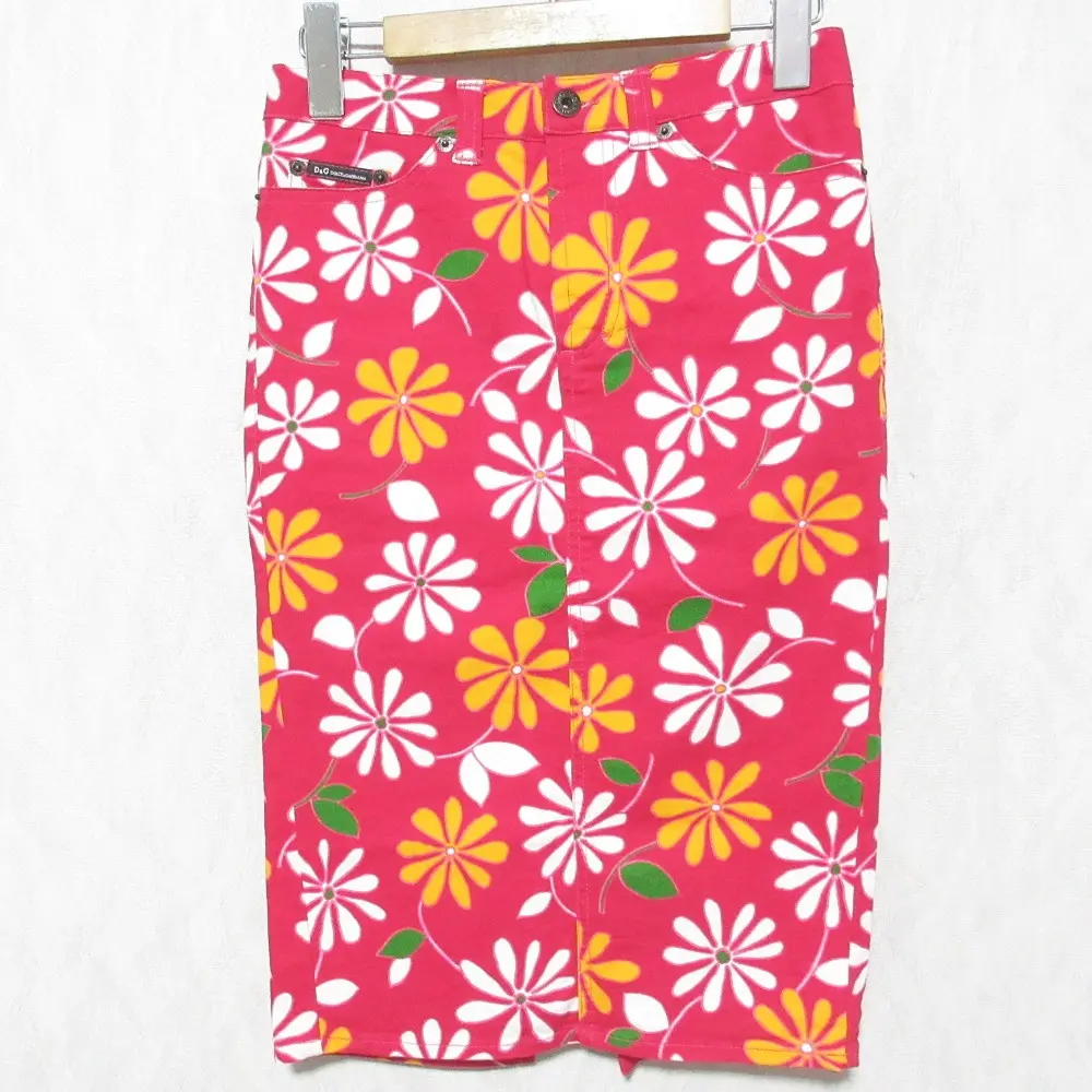 D&G ディー＆ジー ドルチェ＆ガッバーナ フラワープリント ひざ丈 タイトスカート 38 ピンク