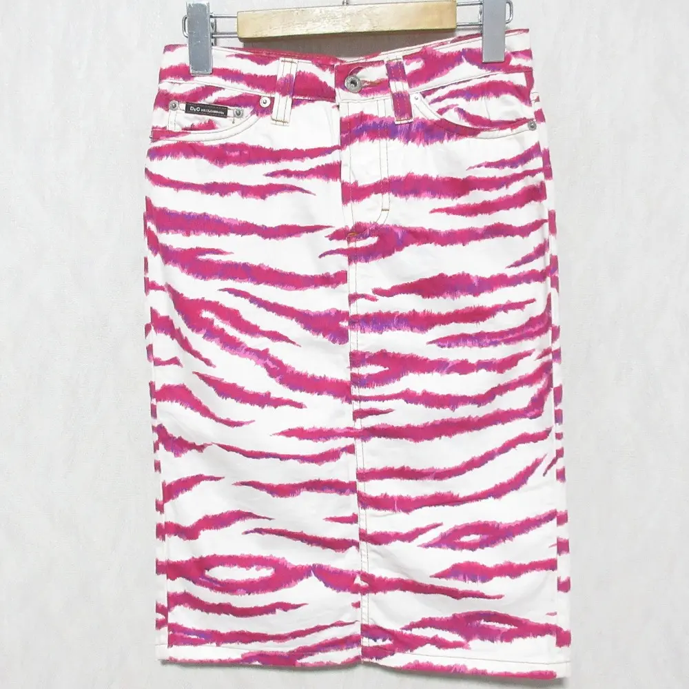 D&G ディー＆ジー ドルチェ＆ガッバーナ ゼブラ柄 ひざ丈 タイトスカート 40 ホワイト×パープル