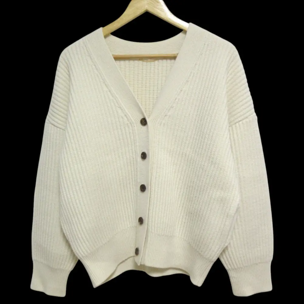 22AW Deuxieme Classe ドゥーズィエムクラス latest ウール100％ Vネック 長袖 リブニットカーディガン アイボリー