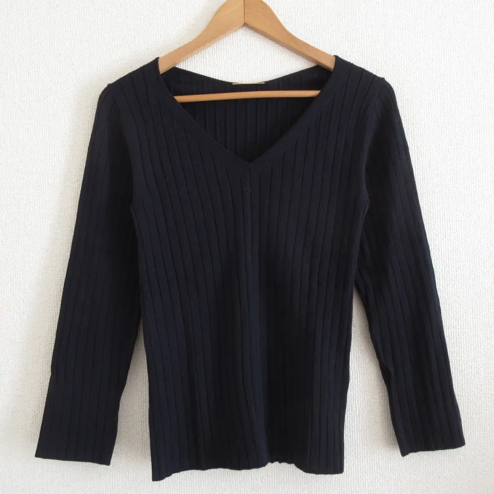 Deuxieme Classe ドゥーズィエムクラス utility Vネック 長袖 プルオーバー リブニット カットソー ネイビー