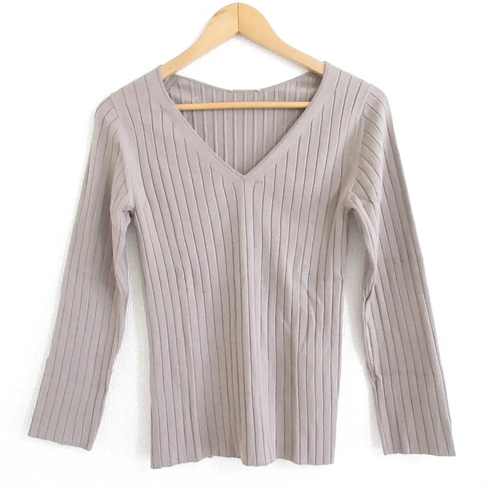 Deuxieme Classe ドゥーズィエムクラス utility Vネック 長袖 プルオーバー リブニット カットソー ブラウン