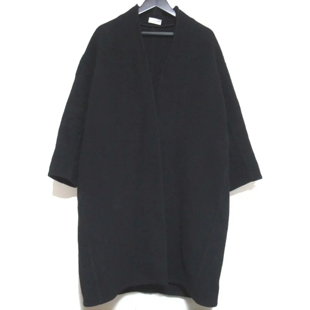 DEUXIEME CLASSE ドゥーズィエムクラス ウール ノーカラー リバー チェスターコート ブラック