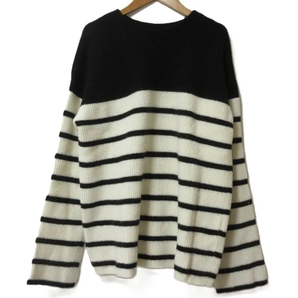 21AW Deuxieme Classe ドゥーズィエムクラス ボーダー オーバーサイズ 長袖 ニットセーター ブラック×ホワイト