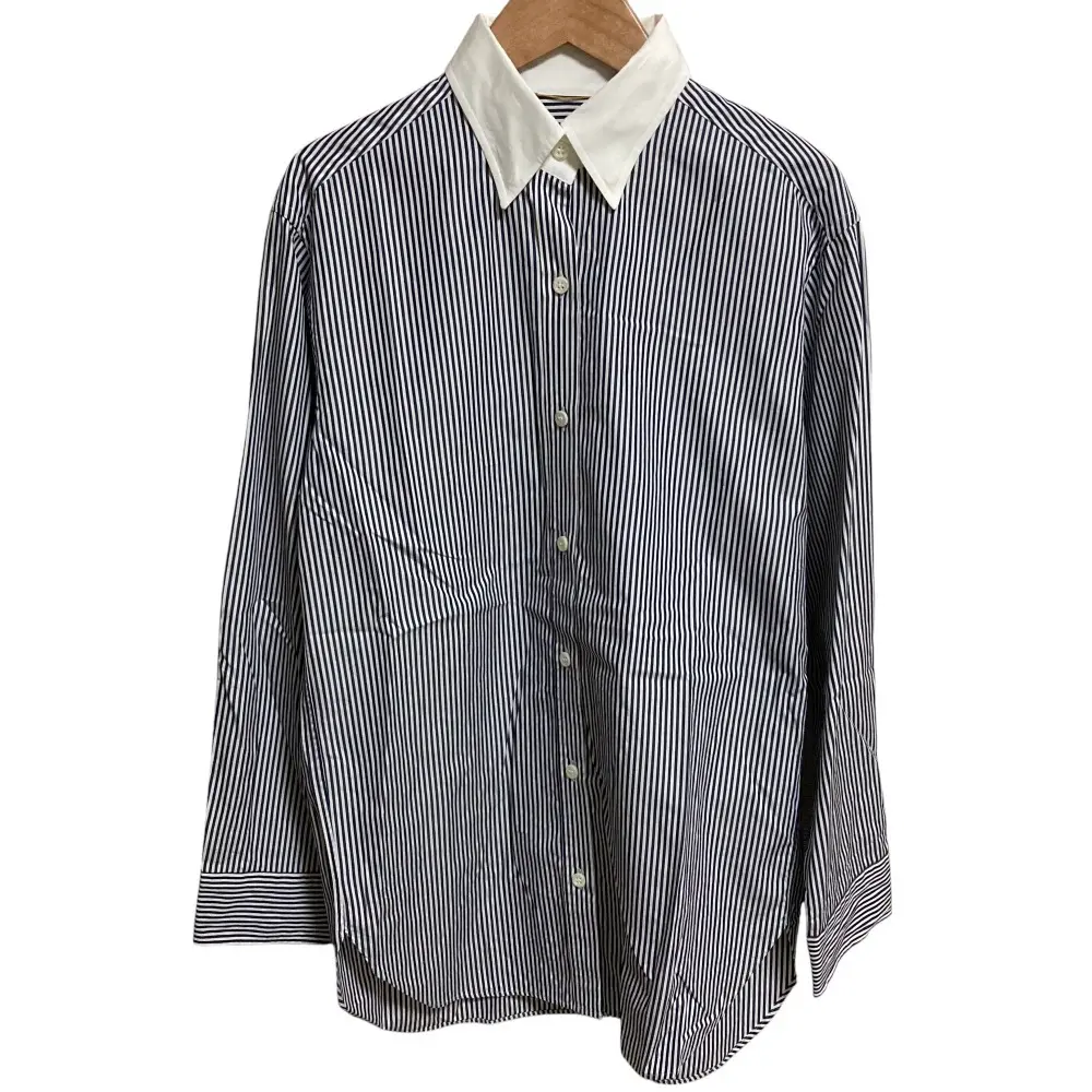 21AW Deuxieme Classe ドゥーズィエムクラス ストライプ柄 長袖 ボタンダウン BDシャツ ブラウス ネイビー