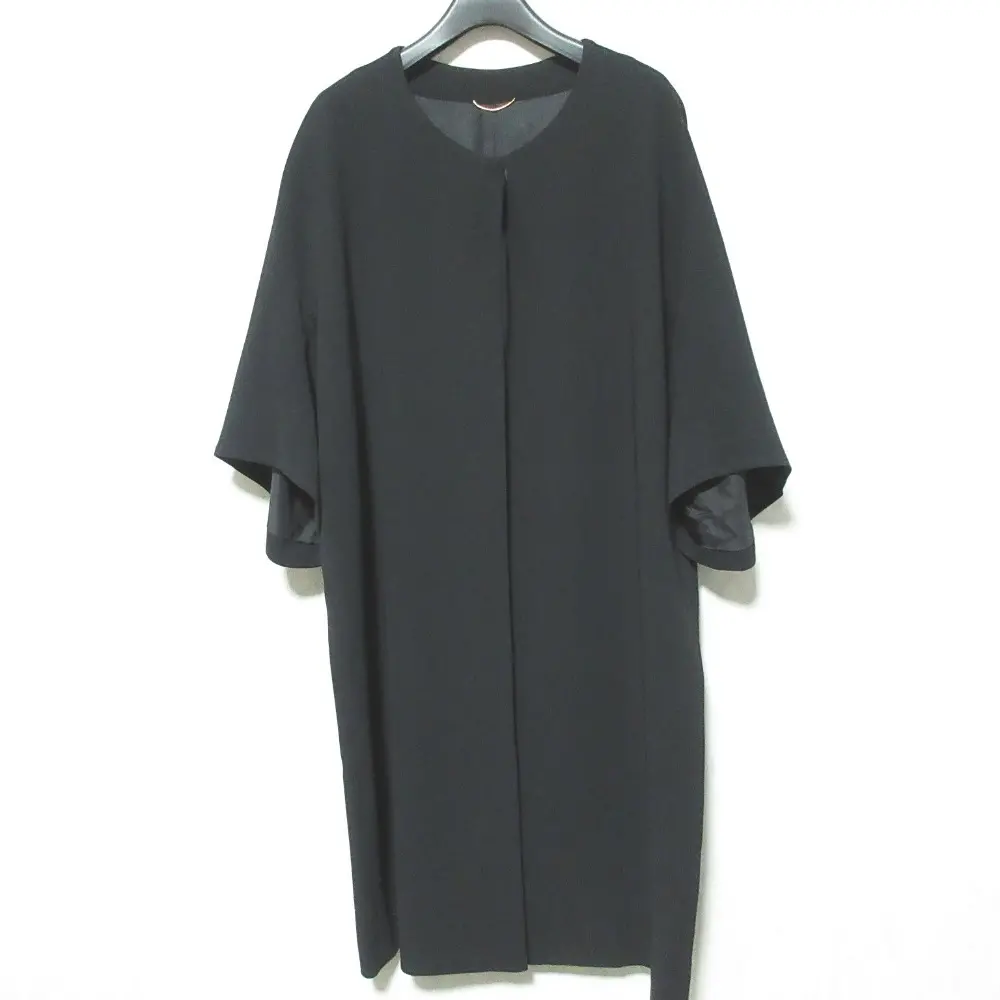 Deuxieme Classe ドゥーズィエムクラス ノーカラーハーフベルスリーブコート ブラック