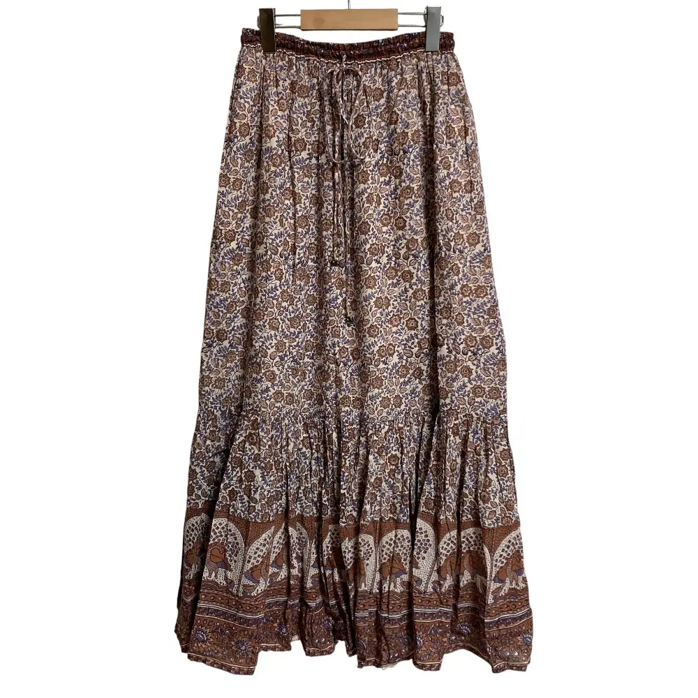 25AW Deuxieme Classe ドゥーズィエムクラス LONG SKIRT インドコットン ブロックプリント イージー ロングスカート ブラウン