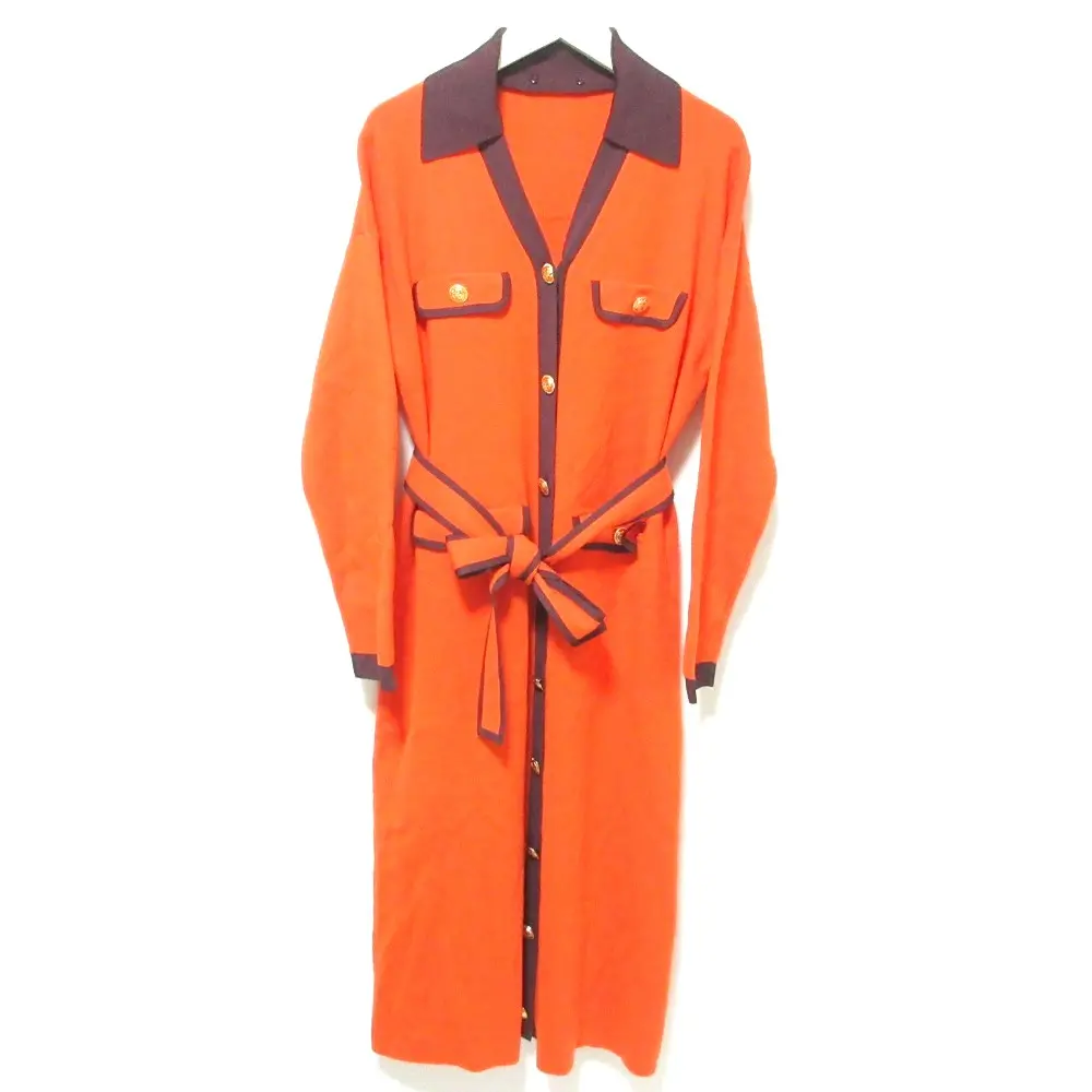 22AW Diagram ダイアグラム グレースコンチネンタル ロング丈 ミモレ丈 バイカラー襟付ニットワンピース 0322433199 36 オレンジ