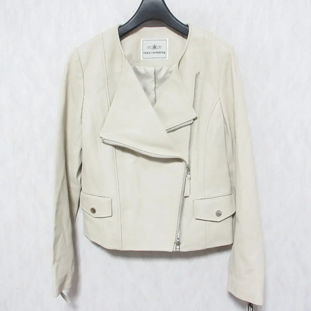 23AW GRACE CONTINENTAL グレースコンチネンタル ラムレザー ジップライダースジャケット 0123304069 40 ベージュ