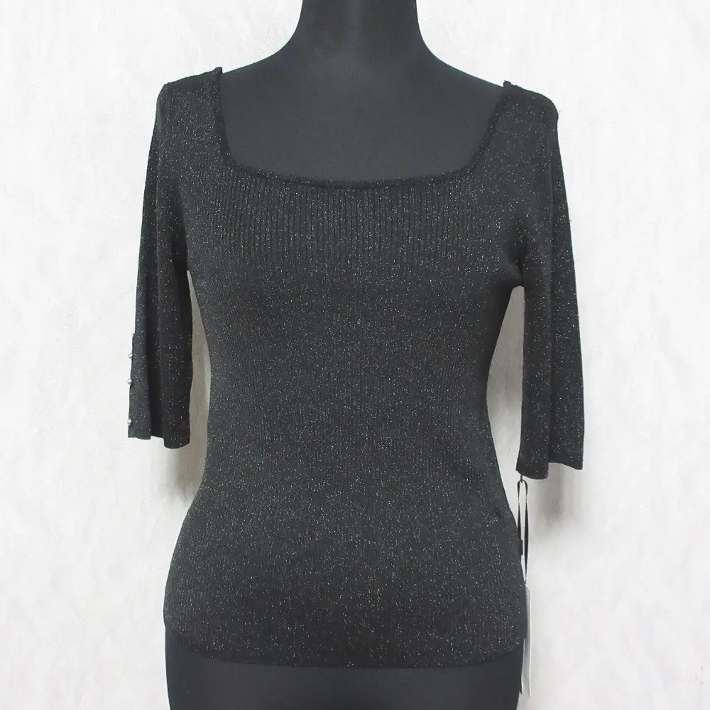 24AW Diagram ダイアグラム グレースコンチネンタル ラメリブニットトップ 五分袖 カットソー 0324343087 36 ブラック