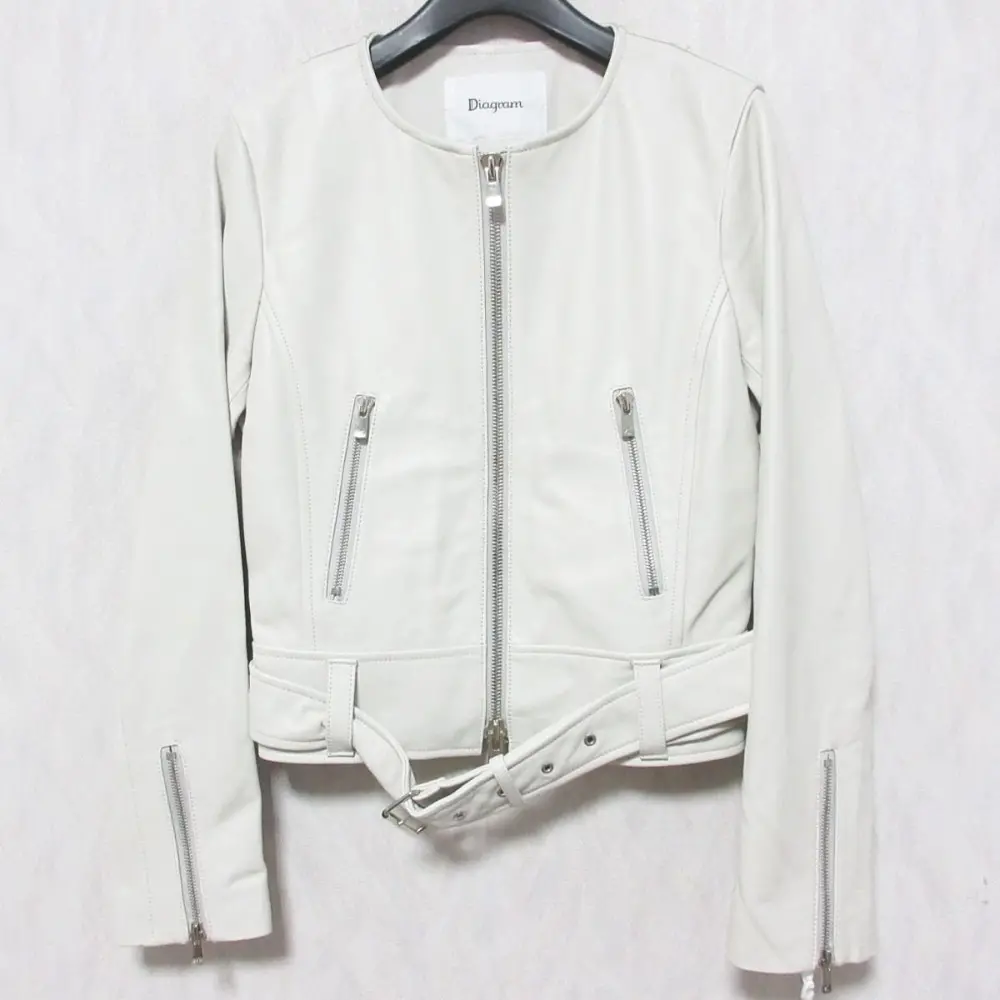 23SS Diagram ダイアグラム グレースコンチネンタル ノーカラーレザーブルゾン ライダースジャケット 0323104043 36 キナリ