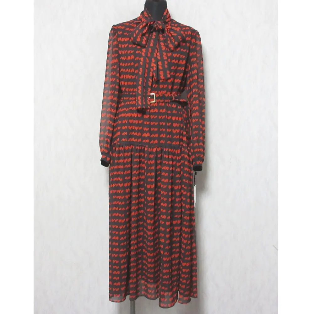 24AW Diagram ダイアグラム グレースコンチネンタル ハートキカプリントワンピース ボウタイ ロングドレス 0324431059 36 レッド