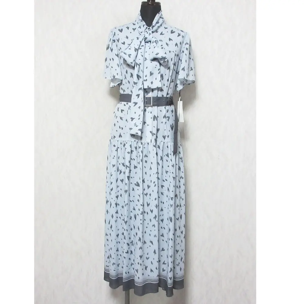 24AW Diagram ダイアグラム グレースコンチネンタル ハートレオパードプリントワンピース 半袖 ロングドレス 0324331061 38 ブルー