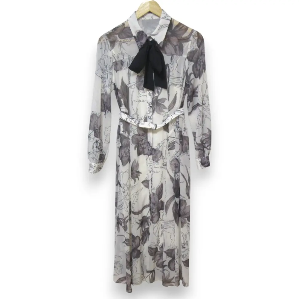 24AW Diagram ダイアグラム グレースコンチネンタル リボン付ロゴフラワープリントワンピース 0324431023 サイズ36 キナリ